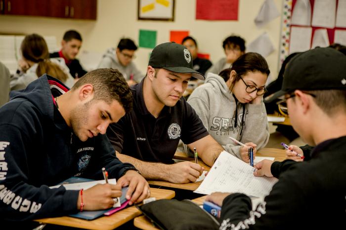 Students studying in a classroom